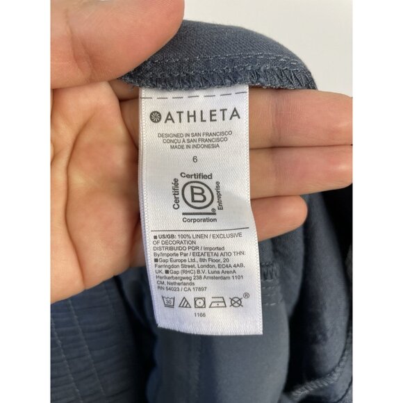 Athleta Voyager  Granite Blue 100% Linen Elastic Waist Crop Pant Size 6 - Picture 8 of 8